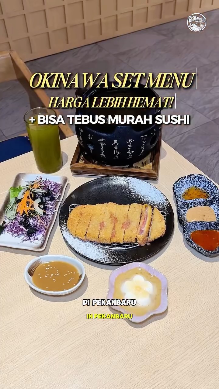 Di Okinawa Sushi lagi ada Promo Okinawa Set Menu mulai dari Rp149.000 yang isinya udah lengkap dari appetizer sampai dessert! 🍣😍

Pilihan proteinnya juga banyak, mulai dari salmon, beef, chicken, dan lainnya. Jadi tinggal pilih sesuai selera.

✨ Promo tambahannya juga menarik:
• Tebus murah Sushi Roll cuma Rp55.000 (dari Rp99.000)
• Diskon Rp25.000 untuk semua minuman

Cocok banget buat makan bareng teman, pasangan, atau keluarga, karena dalam satu set udah lengkap🥰

Promo ini berlaku sampai 31 Maret 2026 ya BroSis!
Yuk cobain sebelum promonya habis!
_
Harga:
Cheese Gyukatsu Set Rp149.000
Salmon Set Rp179.000
Special Okinawa Roll Rp55.000
Kani Mentai Roll Rp55.000

*Note: Harga semasa promo, belum termasuk tax & service
_
Okinawa Sushi
@okinawasushi_pekanbaru
☎️ 0811-603-7788
⏰ Buka Setiap Hari, 10.00-22.00 WIB
⏰ Operasional Ramadhan, 10.00-22.00 WIB
📍 Jalan Soekarna Hatta, Pekanbaru
(Kalau dari Jalan Riau, Pas Sebelum Jalan Jenderal)

✅ Pembayaran cash dan cashless
✅ Indoor
✅ VIP Room
✅ Free WiFi
✅ Mushola
✅ Sound system
✅ Full AC, no smoking
✅ Makanan authentic Japanese
_
🌐 Butuh rekomendasi di Pekanbaru? Cek website www.brosispku.com

#brosispku #BroSis #pekanbaru #brosispkuokinawasushi #OkinawaSushi