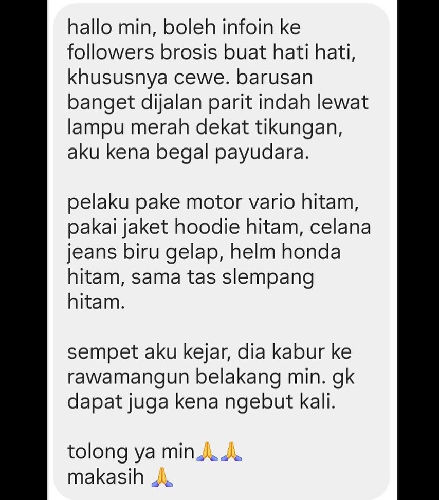 Peringatan Keamanan di Jalan Parit Indah Pekanbaru